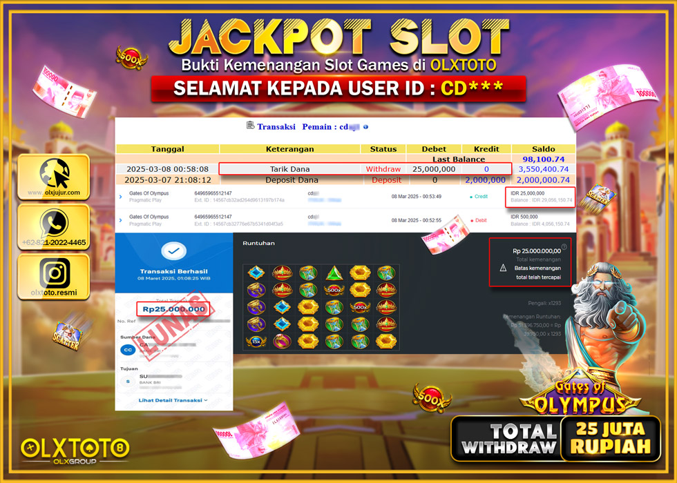 OLXTOTO JACKPOT GATES OF OLYMPUS Rp.25.000.000.,- LUNAS