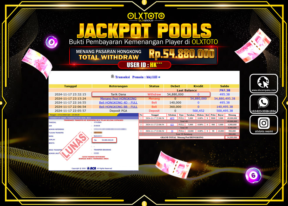 OLXTOTO JACKPOT  TOGEL POOL HONGKONG Rp.54.880.000.,- LUNAS