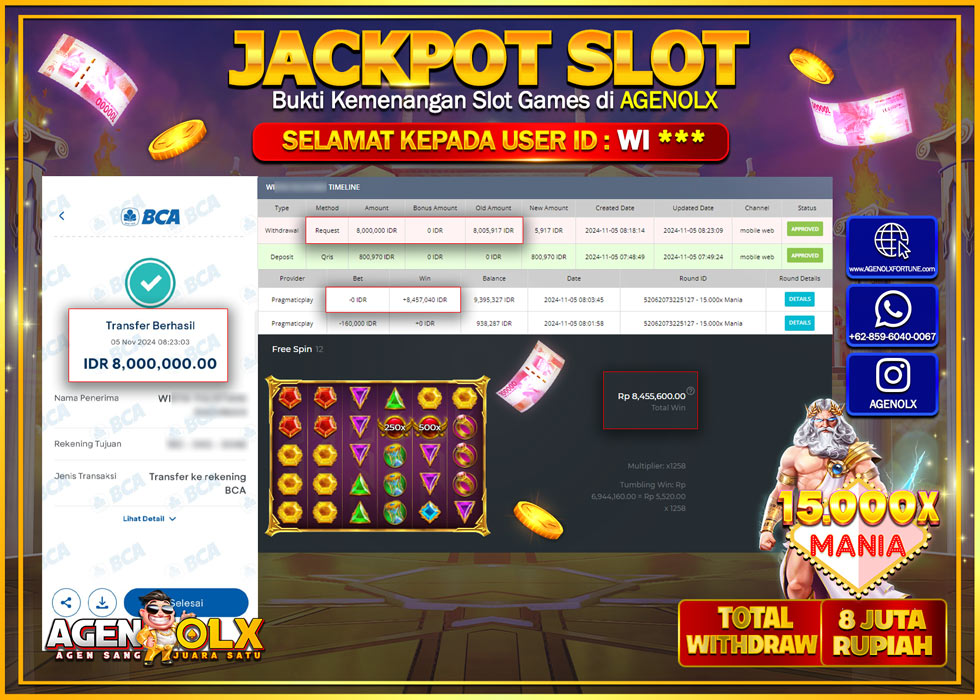 AGENOLX JACKPOT  SLOT 15.000X MANIA Rp 8.000.000,- LUNAS