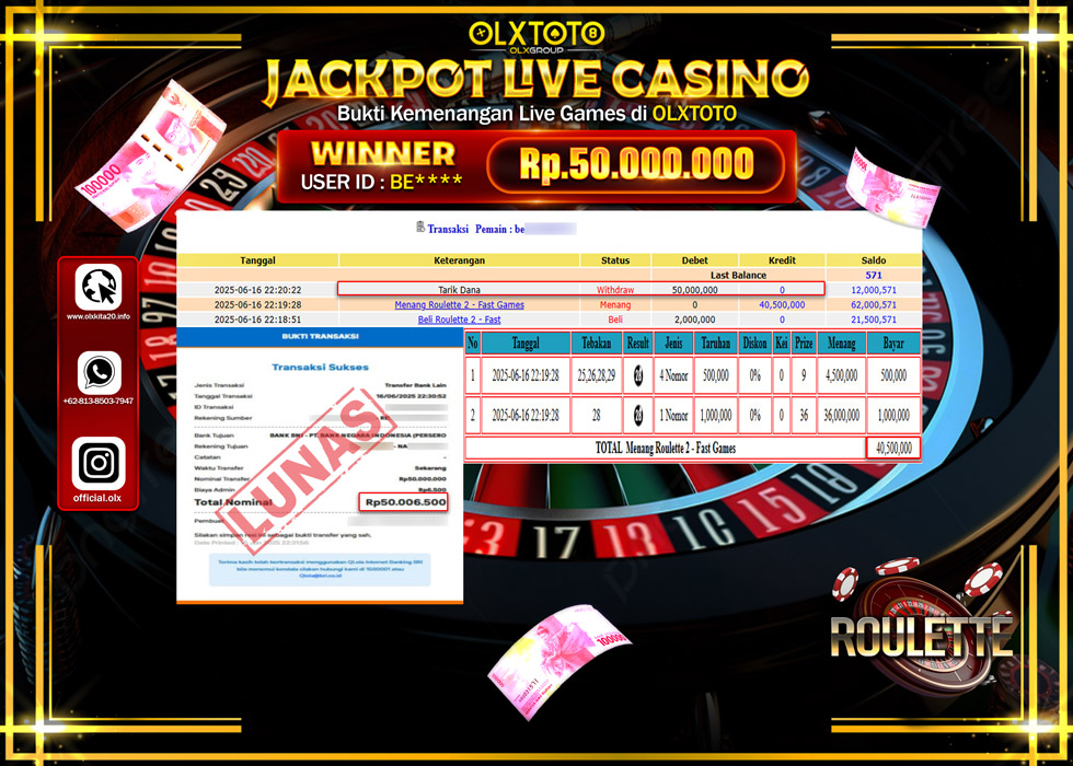 BONDAN69 JACKPOT LIVE GAMES ROULETE 2 - FAST GAMES Rp.50.000.000.,- LUNAS