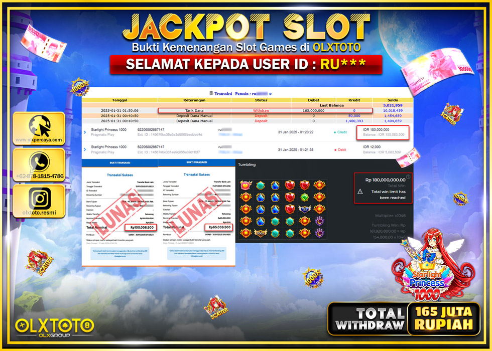 OLXTOTO JACKPOT  SLOT STARLIGHT PRINCESS 1000  Rp.165.000.000.,- LUNAS