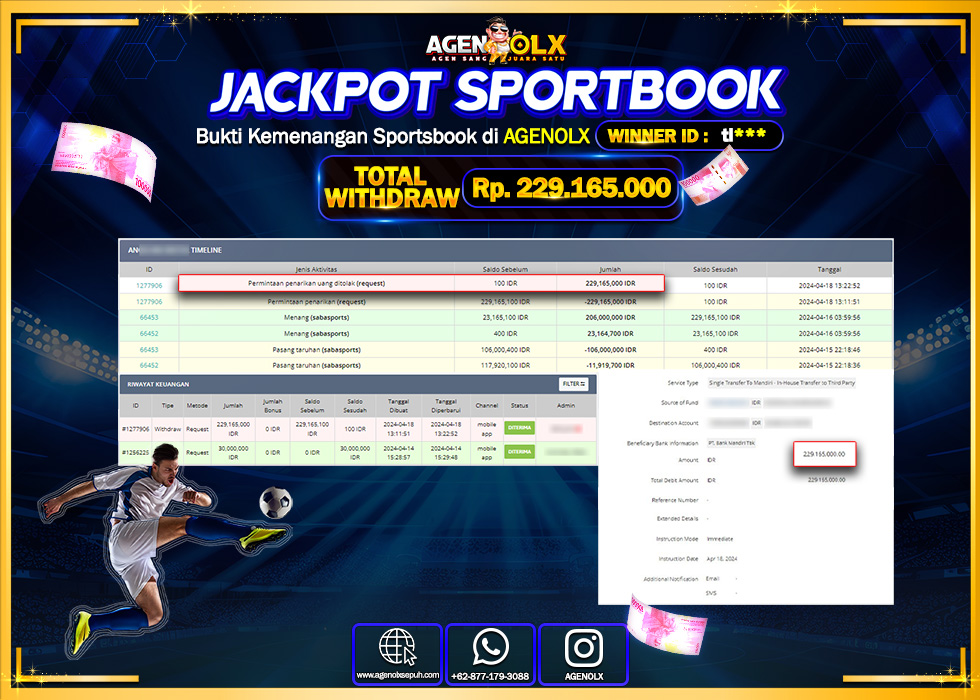 AGENOLX JACKPOT SPORTBOOK Rp.229.165.000.,- LUNAS