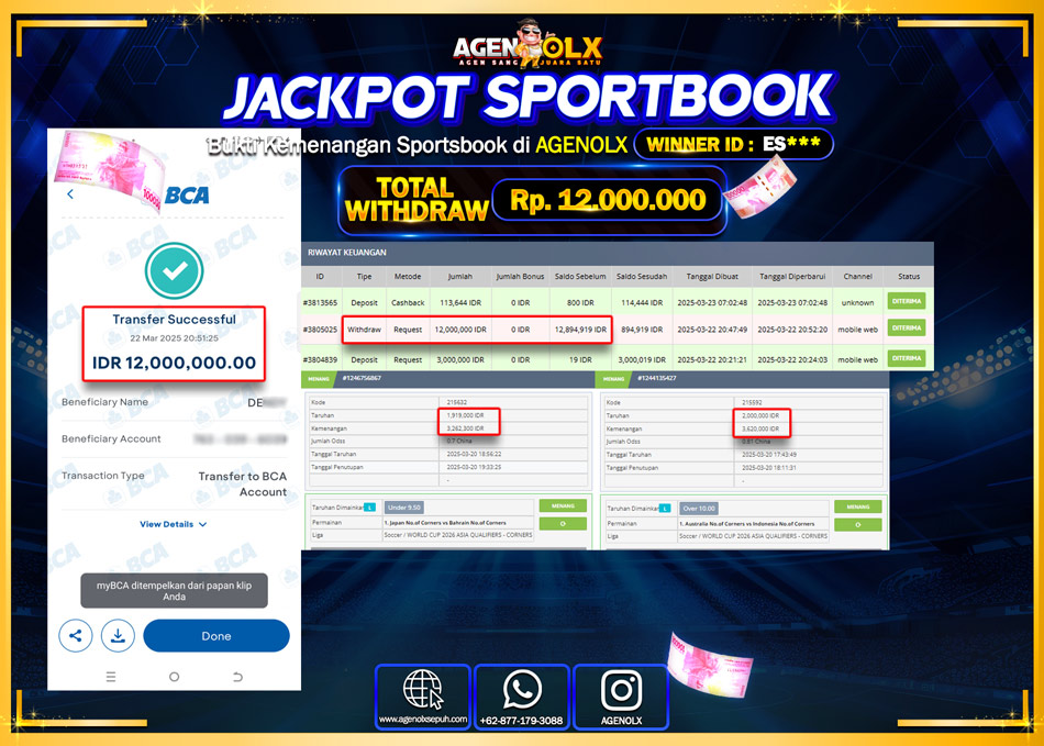 AGENOLX JACKPOT SPOORTBOOK  Rp 12.000.000,- LUNAS