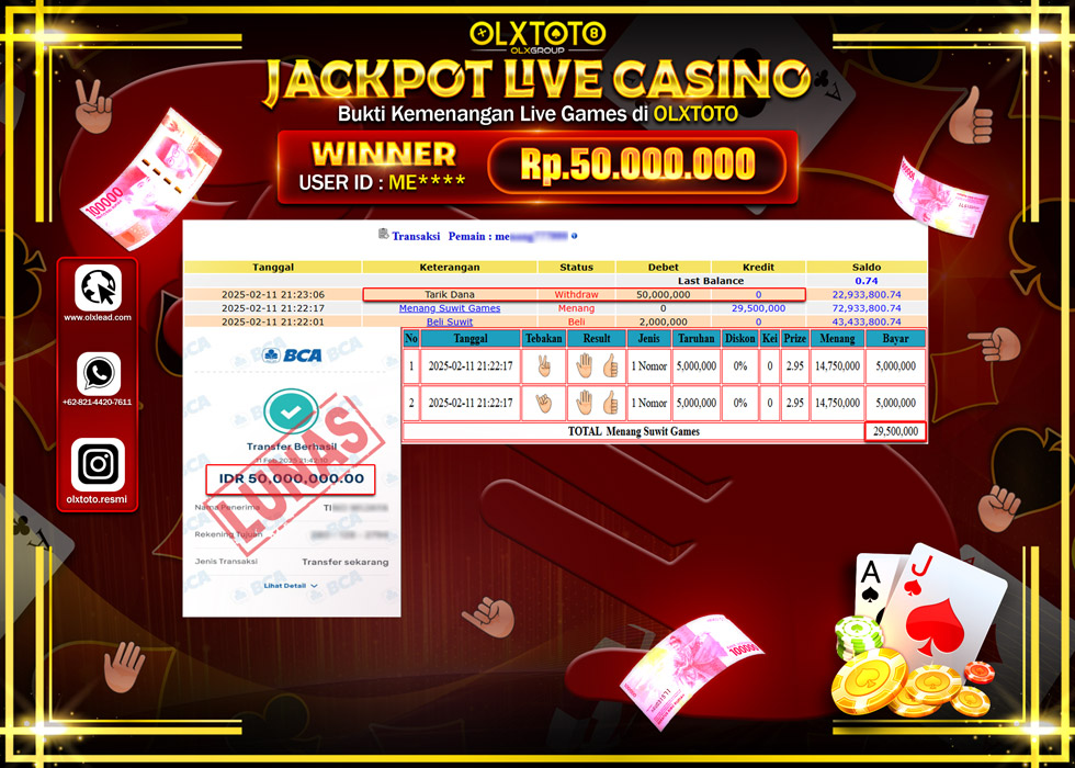 OLXTOTO JACKPOT  LIVE GAMES SUWIT Rp.50.000.000.,- LUNAS