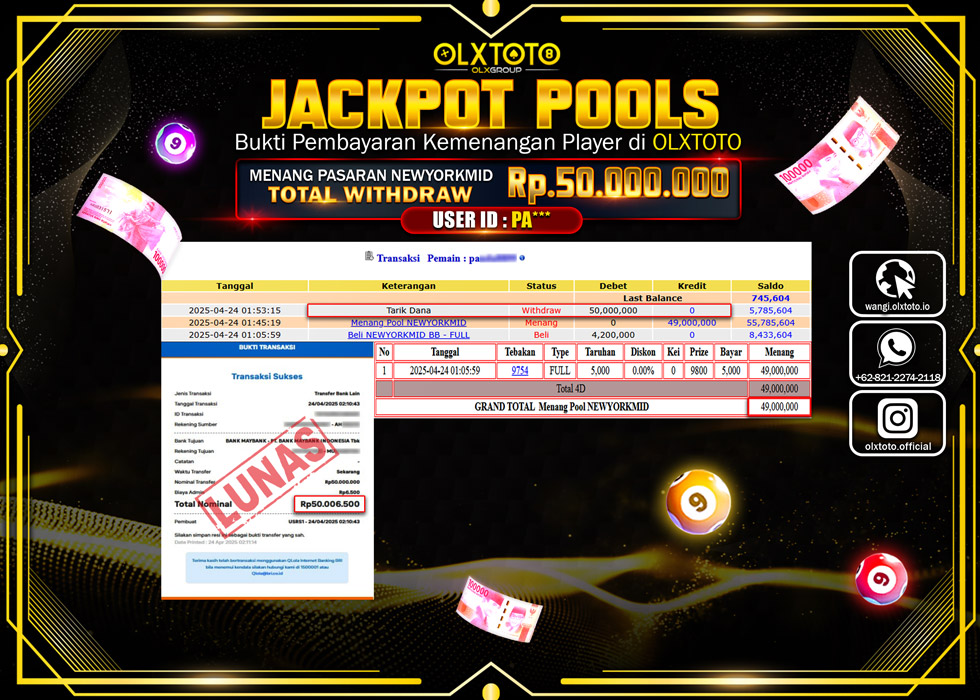 BINTANGSLOT77 JACKPOT TOGEL PASARAN POOL NEWYORKMID Rp.50.000.000.,- LUNAS
