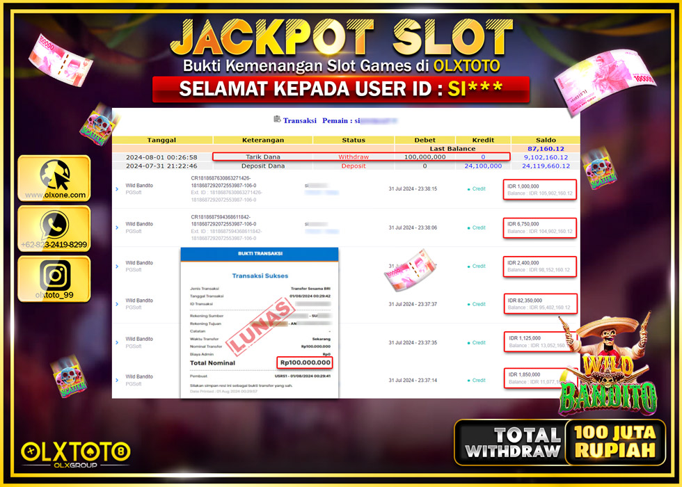 OLXTOTO JACKPOT  SLOT WILD BANDITO Rp.100.000.000.,- LUNAS