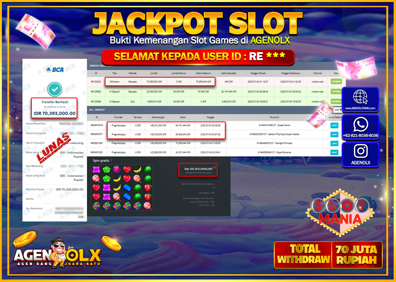 AGENOLX JACKPOT  SLOT SWEET MANIA Rp 70.393.000,- LUNAS