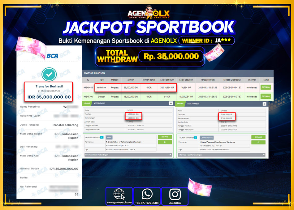 AGENOLX JACKPOT  SPORTBOOK Rp 35.000.000,- LUNAS