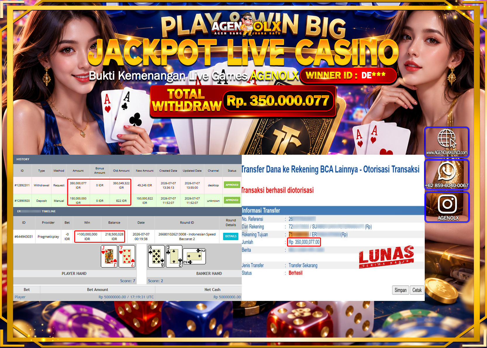 AGENOLX JACKPOT LIVE CASINO INDONESIAN SPEED BACCARAT 2 Rp 350.000.077 -LUNAS