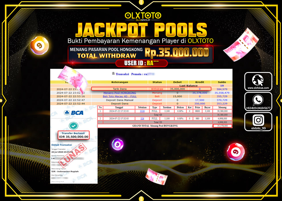 OLXTOTO JACKPOT  TOGEL POOL HONGKONG  Rp.35.000.000.,- LUNAS