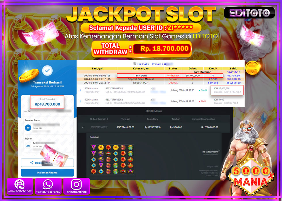 JACKPOT SLOT 5000X MANIA Rp.18.700.000.,- LUNAS