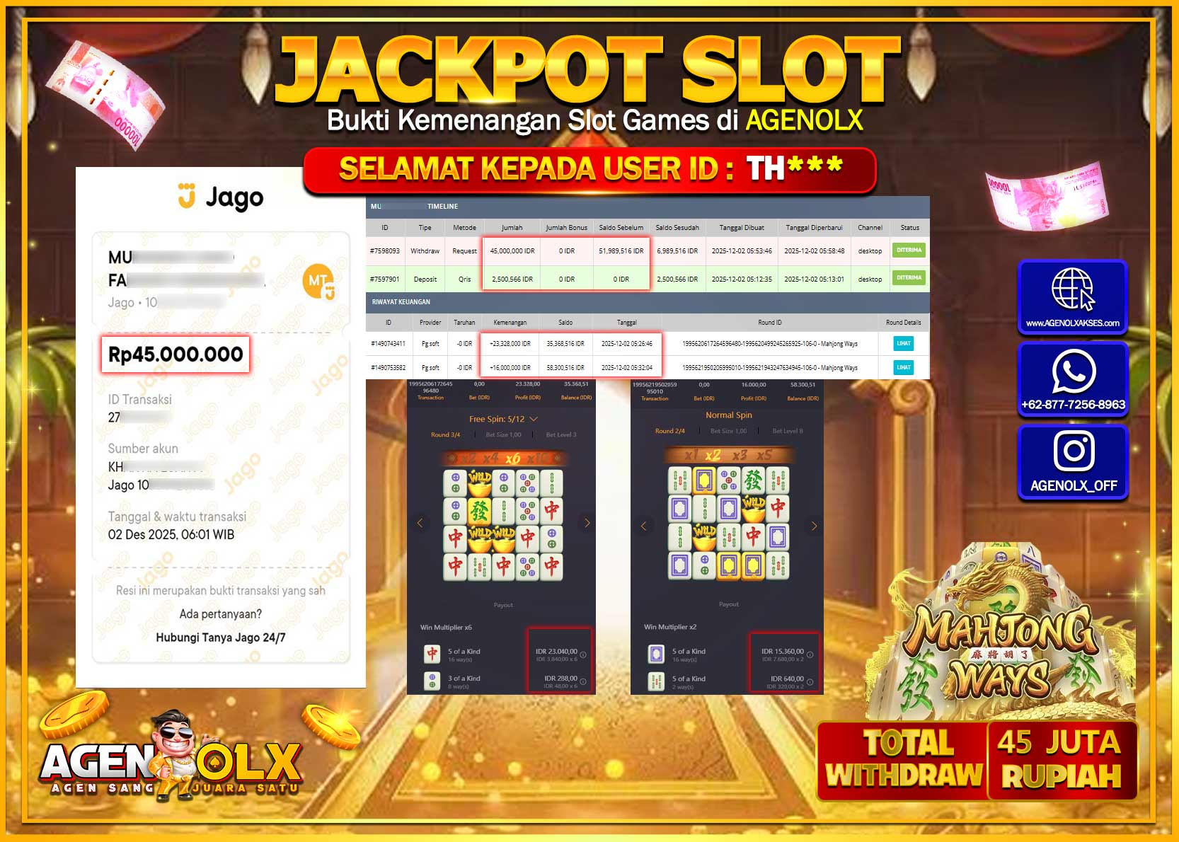 AGENOLX JACKPOT SLOT MAHJONG WAYS Rp 45,000,000,- LUNAS