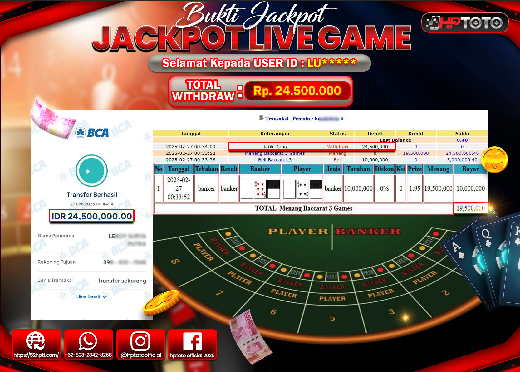 HPTOTO JACKPOT LIVEGAME BACCARAT Rp.24.500.000,- LUNAS