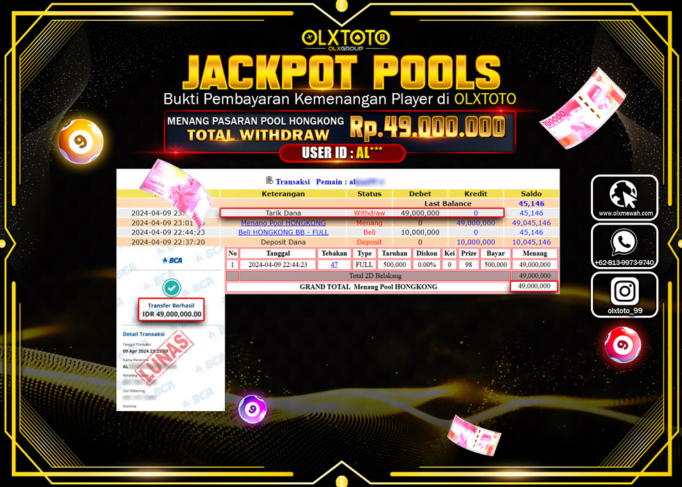 OLXTOTO JACKPOT TOGEL POOL HONGKONG   Rp.49.000.000.,- LUNAS