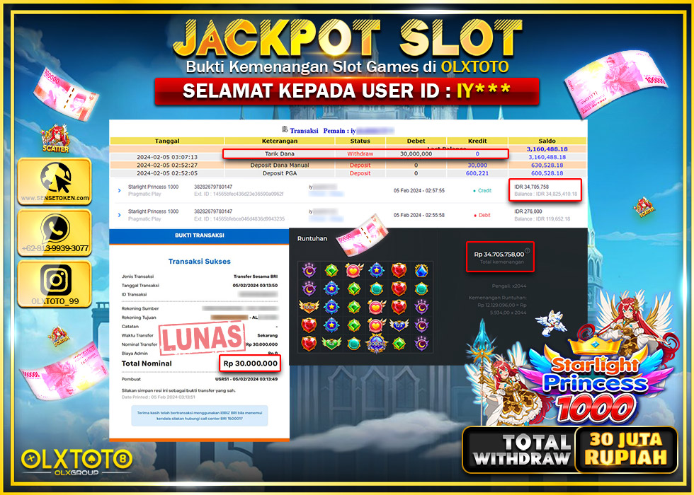 OLXTOTO JACKPOT SLOT STARLIGHT PRINCESS 1000 Rp.30.000.000.,- LUNAS