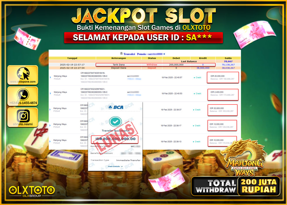 OLXTOTO JACKPOT  SLOT MAHJONG WAYS  Rp.200.000.000.,- LUNAS