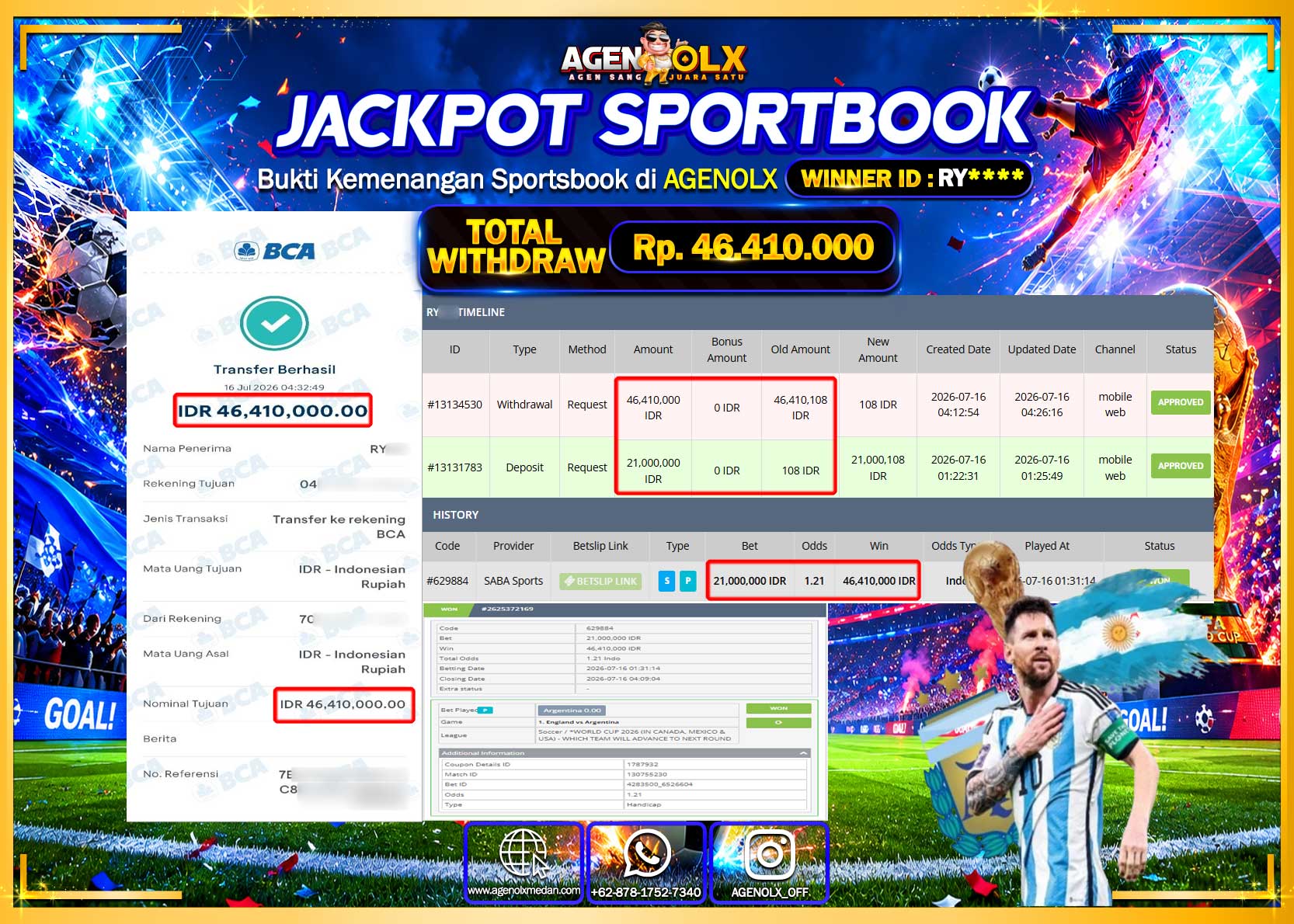 AGENOLX JACKPOT SPORTBOOK SABA SPORTS Rp 46.410.000- LUNAS