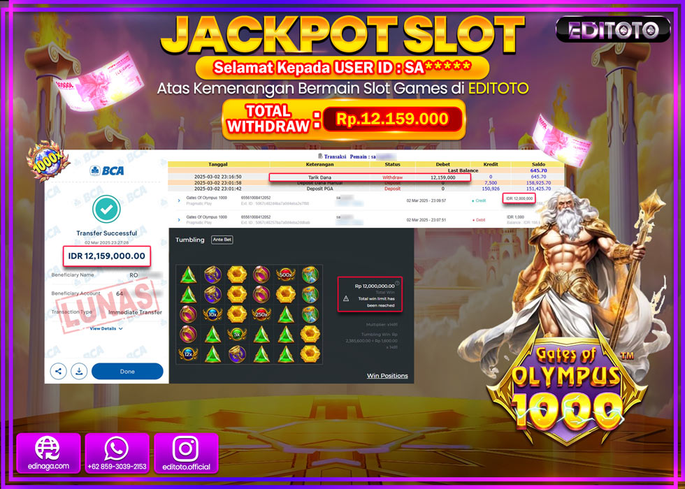 JACKPOT SLOT GATES OF OLYMPUS 1000  Rp.12.159.000.,- LUNAS