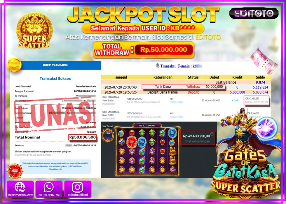 JACKPOT EDITOTO SLOT GATES OF GATOTKACA SUPER SCATTER Rp.50.000.000,- LUNAS