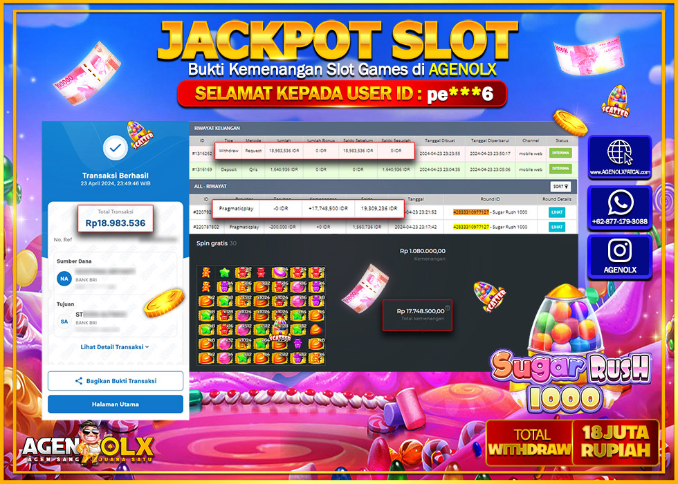 AGENOLX JACKPOT SLOT Sugar Rush 1000 Rp.18.983.536,- LUNAS