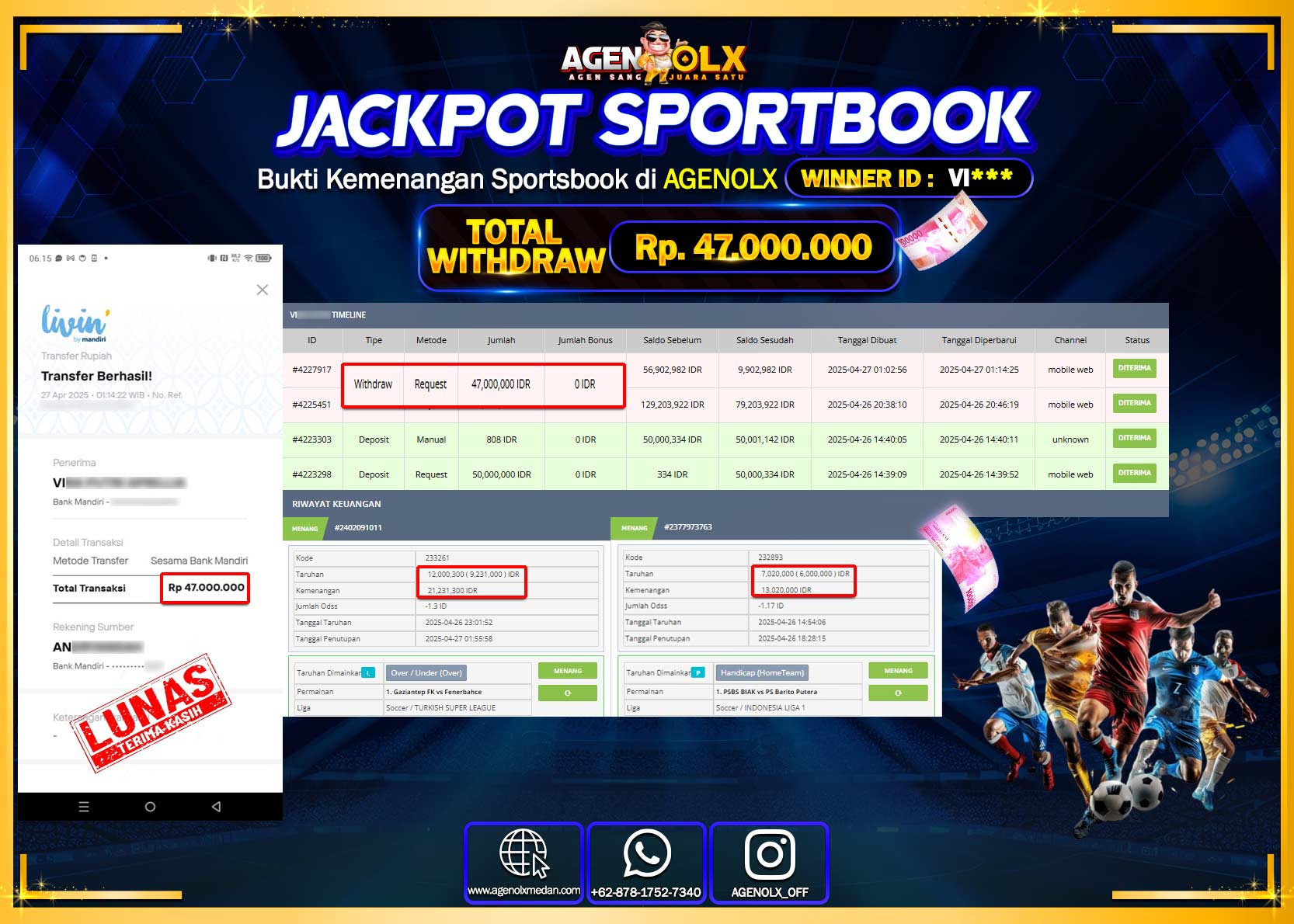 AGENOLX JACKPOT SPORTBOOK Rp 47.000.000,- LUNAS