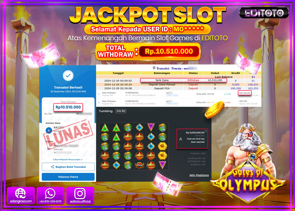 JACKPOT SLOT GATES OF OLYMPUS Rp.10.510.000.,- LUNAS