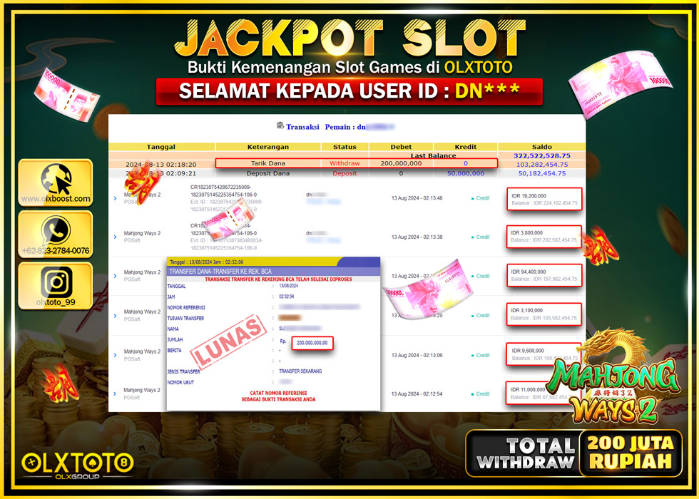 OLXTOTO JACKPOT  SLOT MAHJONG WAYS 2 Rp.200.000.000.,- LUNAS