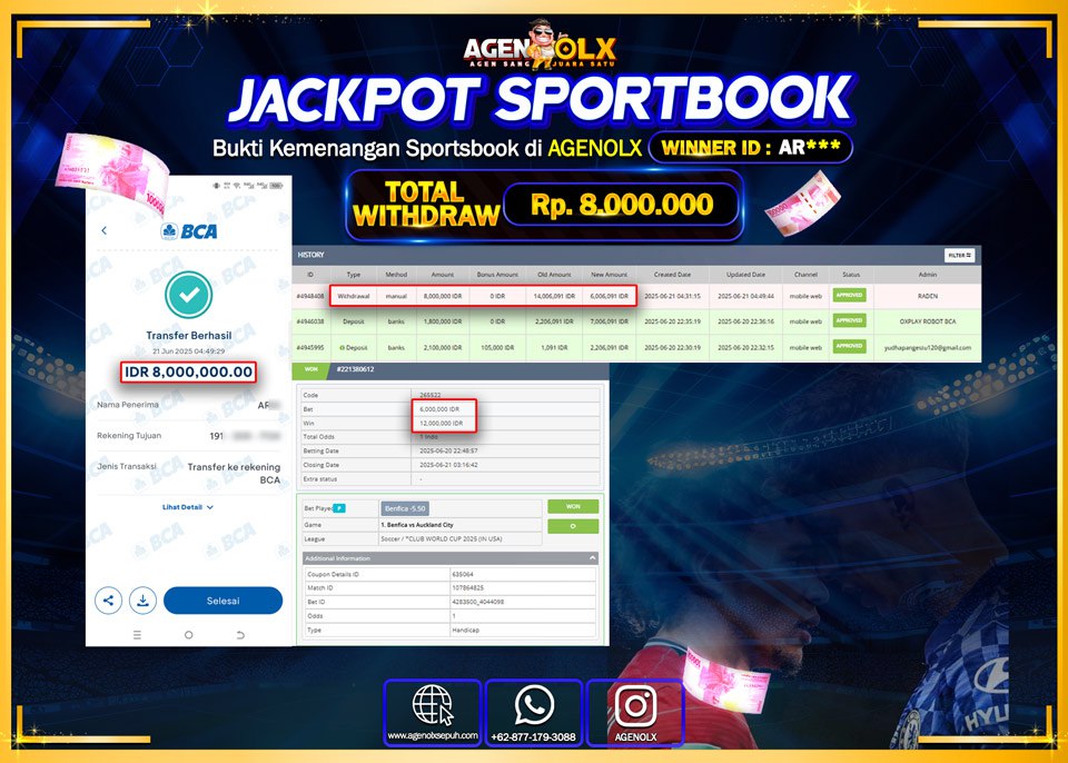 AGENOLX JACKPOT SPOORTBOOK Rp 8.000.000,- LUNAS