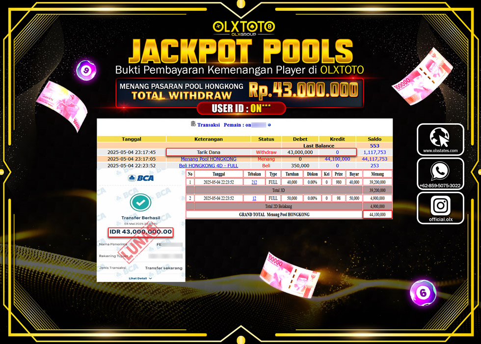 BINTANGSLOT77 JACKPOT TOGEL PASARAN POOL HONGKONG Rp.43.000.000.,- LUNAS