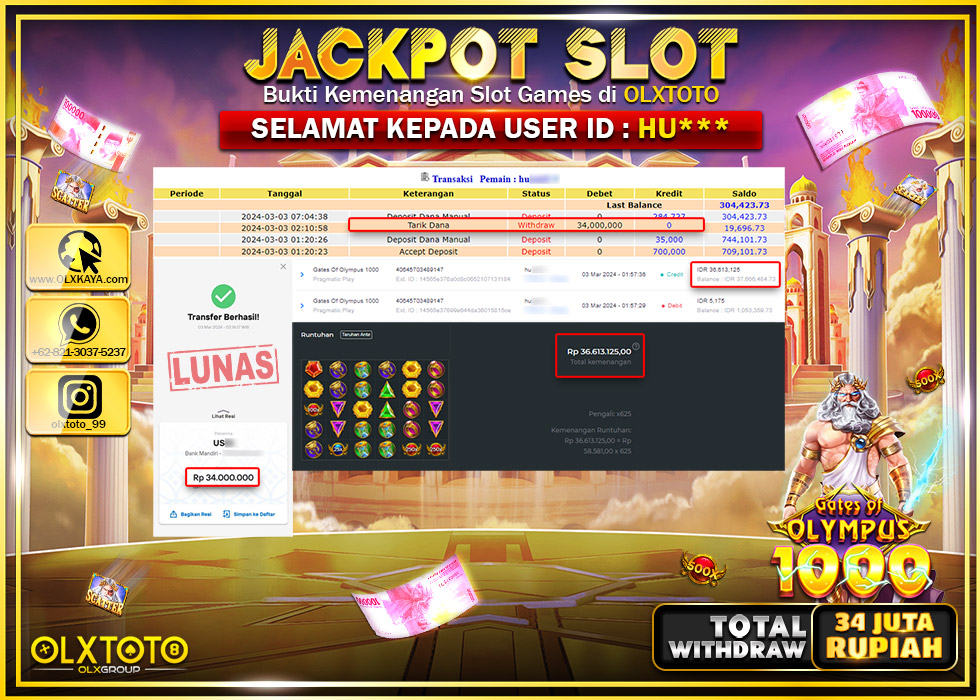 OLXTOTO JACKPOT SLOT GATES OF OLYMPUS 1000 Rp.34.000.000.,- LUNAS