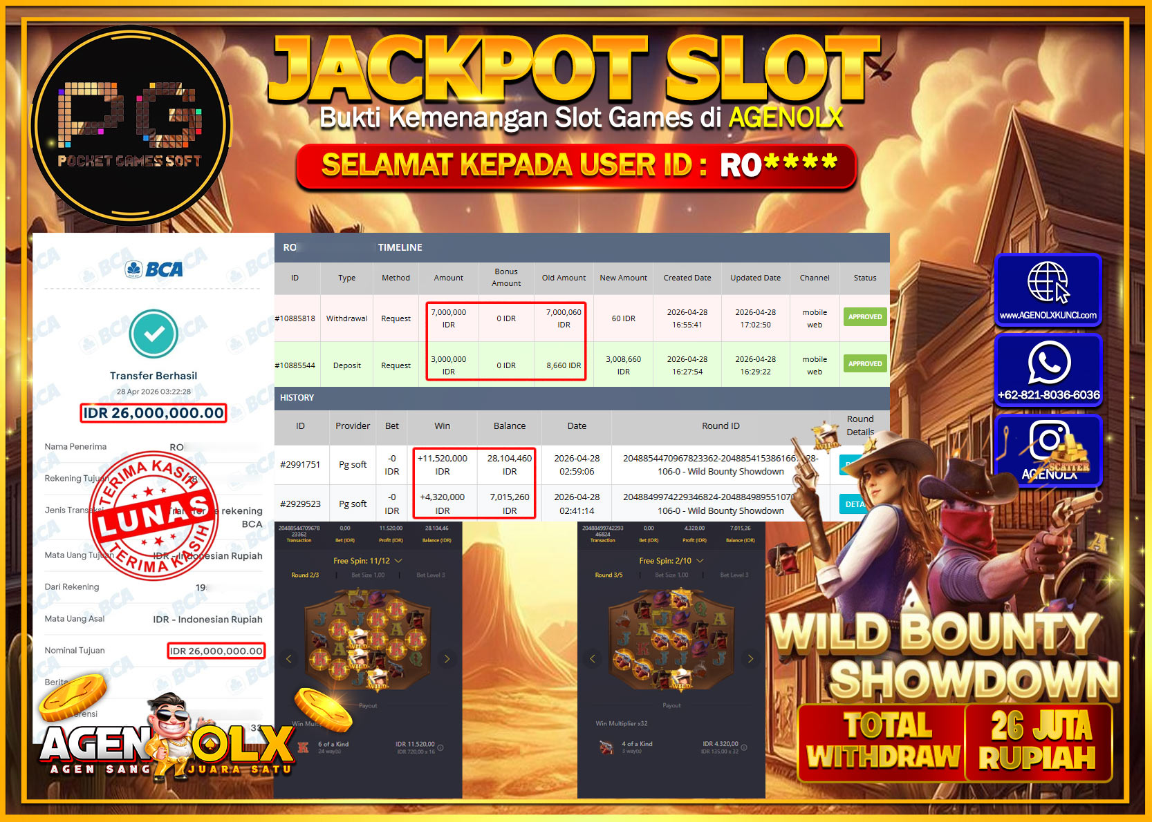 AGENOLX JACKPOT SLOT WILD BOUNTY SHOWDOWN  Rp 26.000.000 - LUNAS
