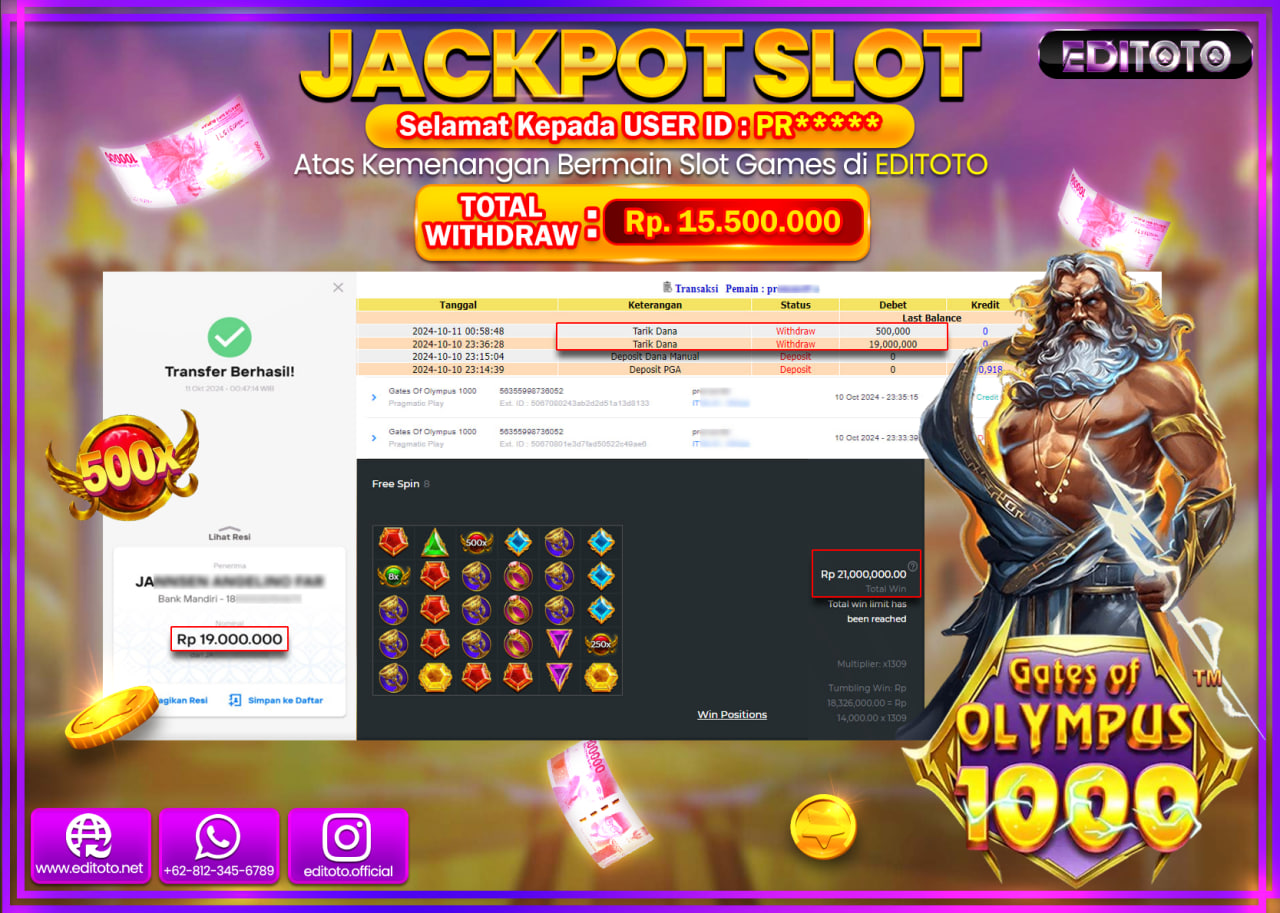 JACKPOT SLOT Gates Of Olympus 1000 Rp.15.500.000.,- LUNAS