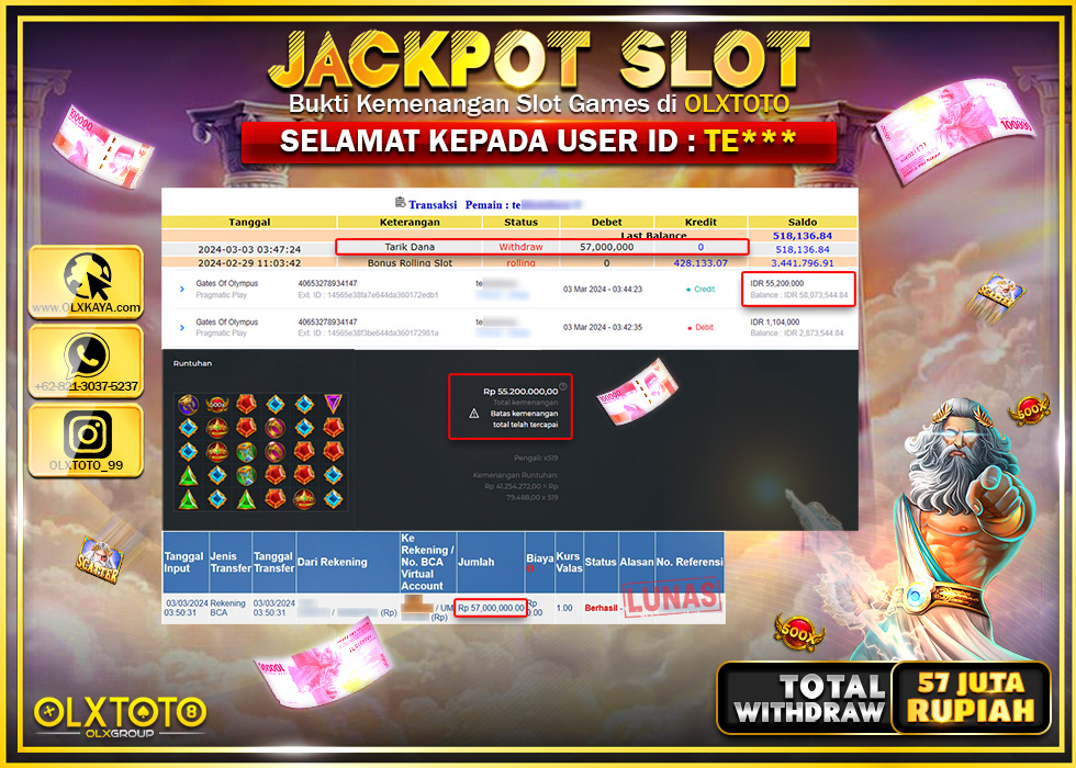 OLXTOTO JACKPOT SLOT GATES OF OLYMPUS Rp.57.000.000.,- LUNAS