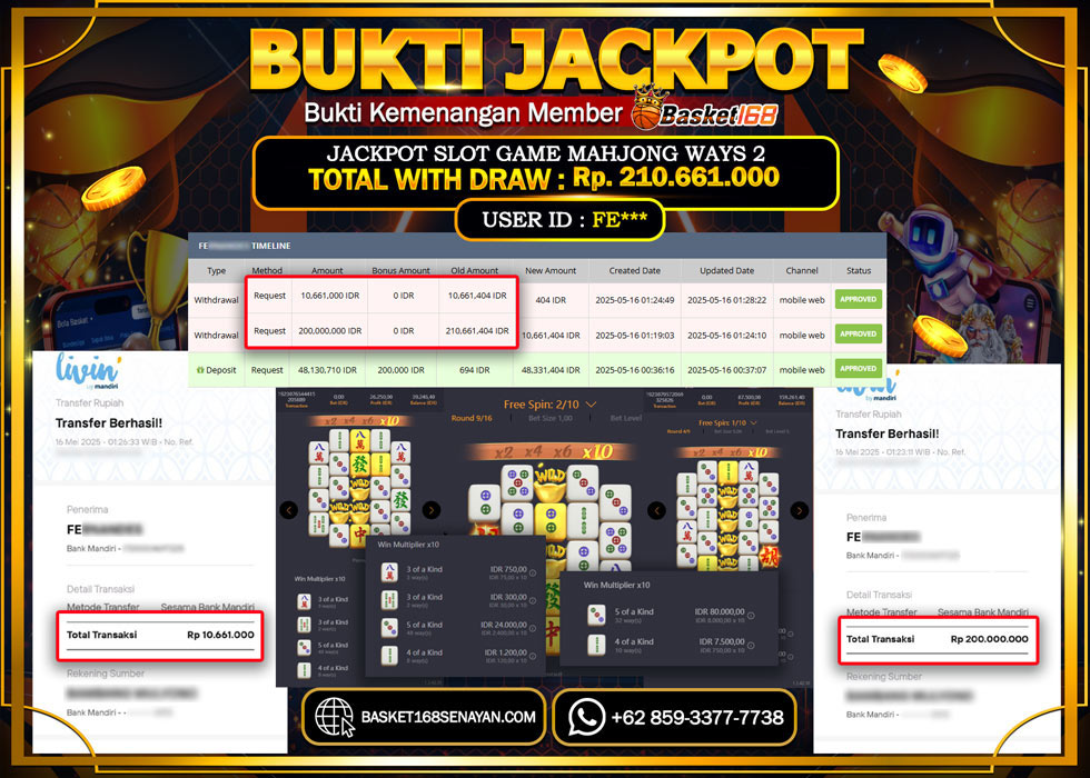 BASKET168 JACKPOT SLOT MAHJONG WAYS 2 Rp. 210.661.000,- LUNAS
