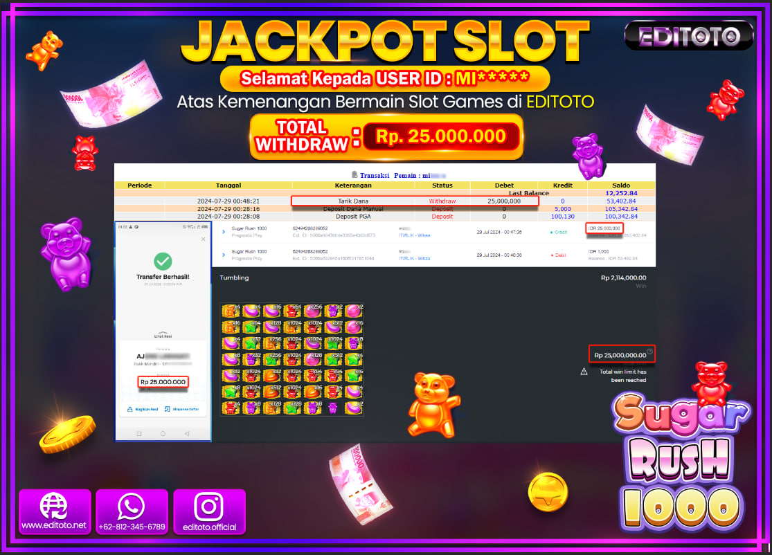 JACKPOT SLOT EDITOTO Sugar Rush 1000 Rp.25.000.000.,- LUNAS