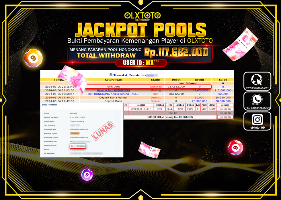 OLXTOTO JACKPOT TOGEL POOL HONGKONG Rp.117.682.000.,- LUNAS