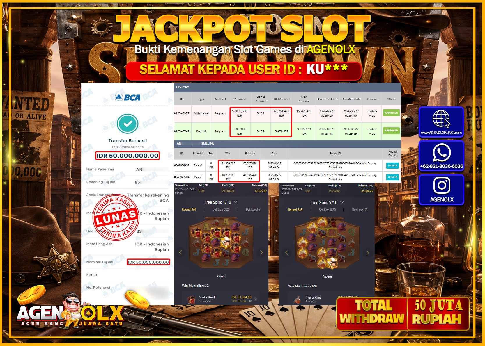 AGENOLX JACKPOT SLOT WILD BOUNTY SHOWDOWN  Rp 50.000.000- LUNAS