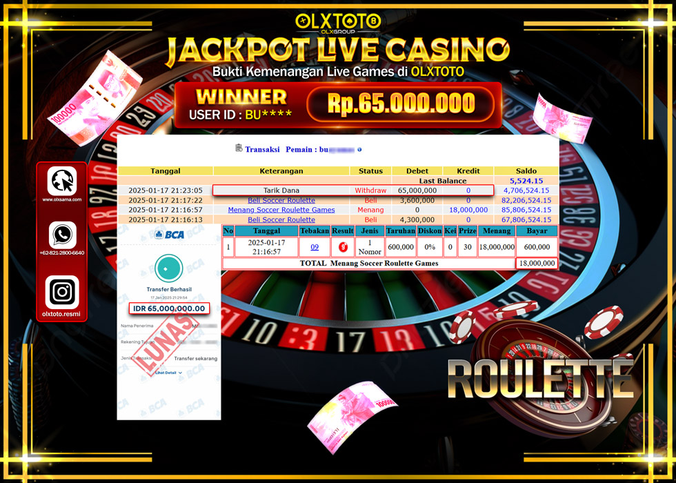 OLXTOTO JACKPOT  LIVE GAMES ROULETTE Rp.60.000.000.,- LUNAS