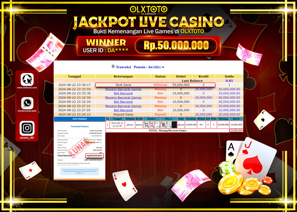 OLXTOTO JACKPOT  LIVE GAMES BACCARAT Rp.50.000.000.,- LUNAS
