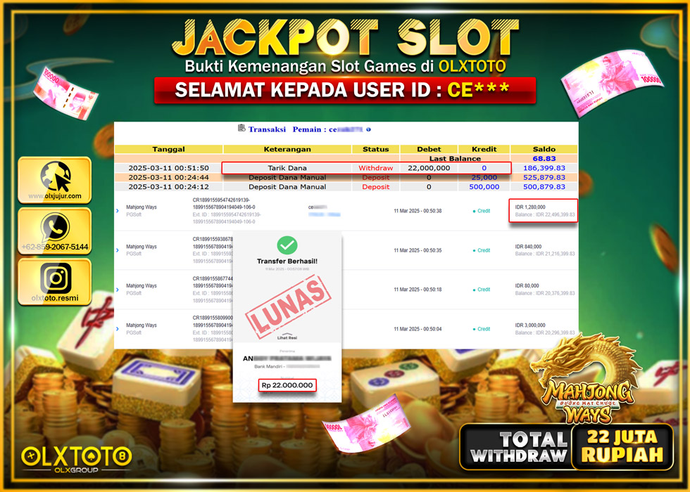 OLXTOTO JACKPOT MAHJONG WAYS Rp.22.000.000.,- LUNAS