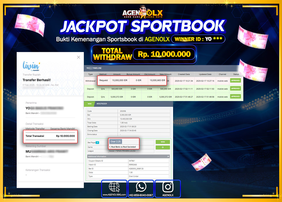 AGENOLX JACKPOT SLOT SPORTBOOK  Rp 10.000.000,- LUNAS