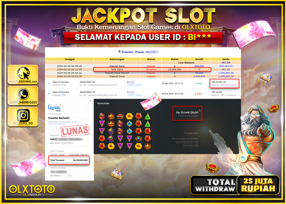OLXTOTO JACKPOT SLOT GATES OF OLYMPUS Rp.25.000.000.,- LUNAS