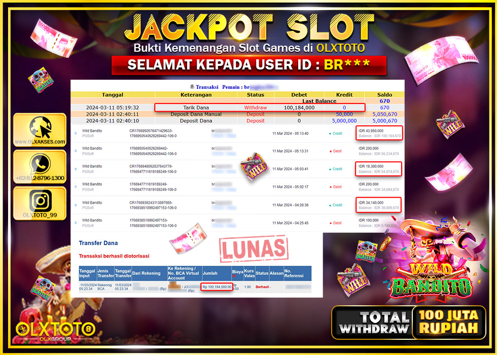 OLXTOTO JACKPOT SLOT WILD BANDITO Rp.100.000.000.,- LUNAS
