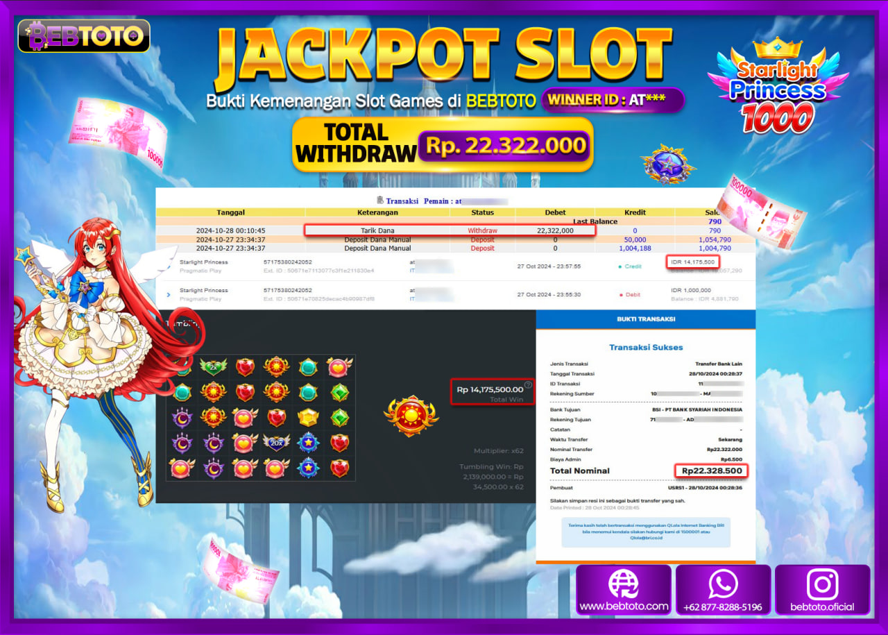 JACKPOT SLOT BEBTOTO STARLIGHT PRINCESS 1000 Rp.22.322.000.,- LUNAS