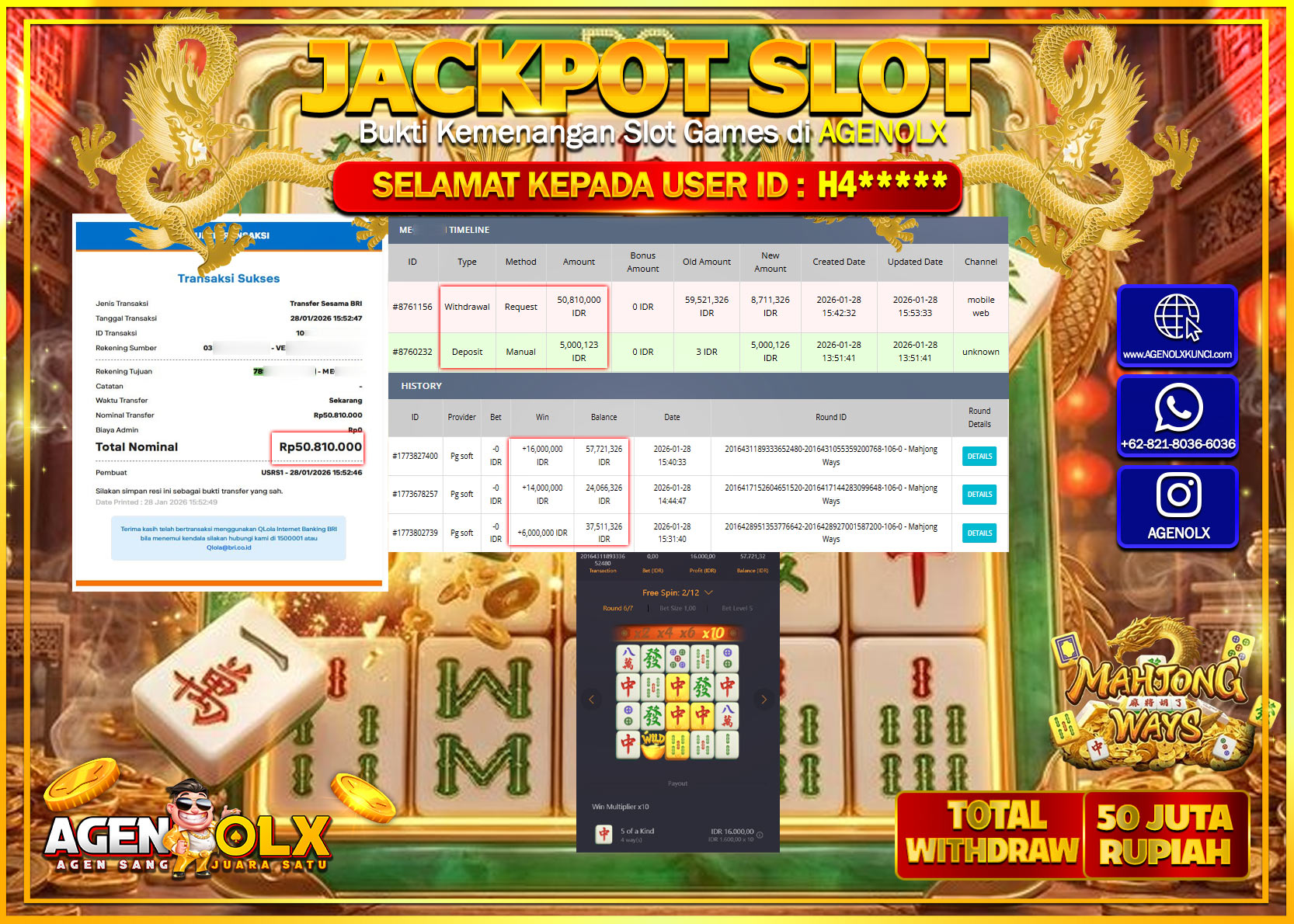 AGENOLX JACKPOT SLOT MAHJONG WAYS Rp 50.810.000 - LUNAS