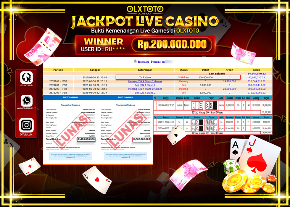 NEXTOGEL JACKPOT LIVE GAMES IDN 4 STAND 2 GAMES Rp.200..000.000.,- LUNAS