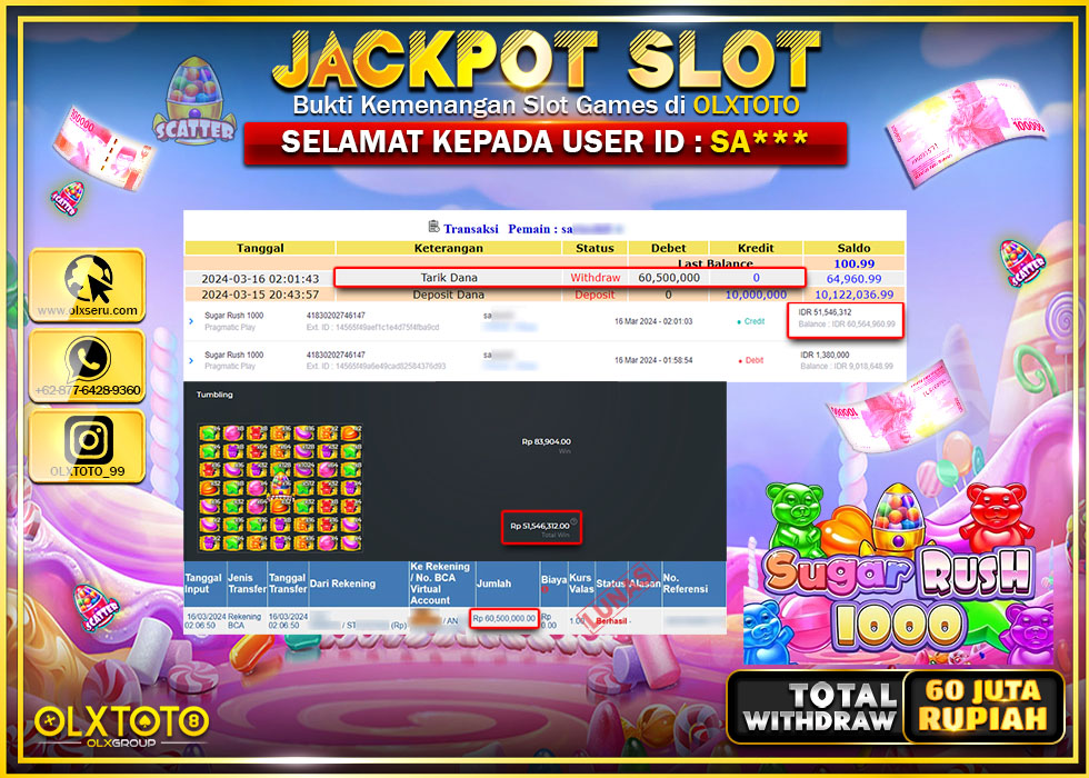 OLXTOTO JACKPOT SUGAR RUSH 1000 Rp.60.500.000.,- LUNAS
