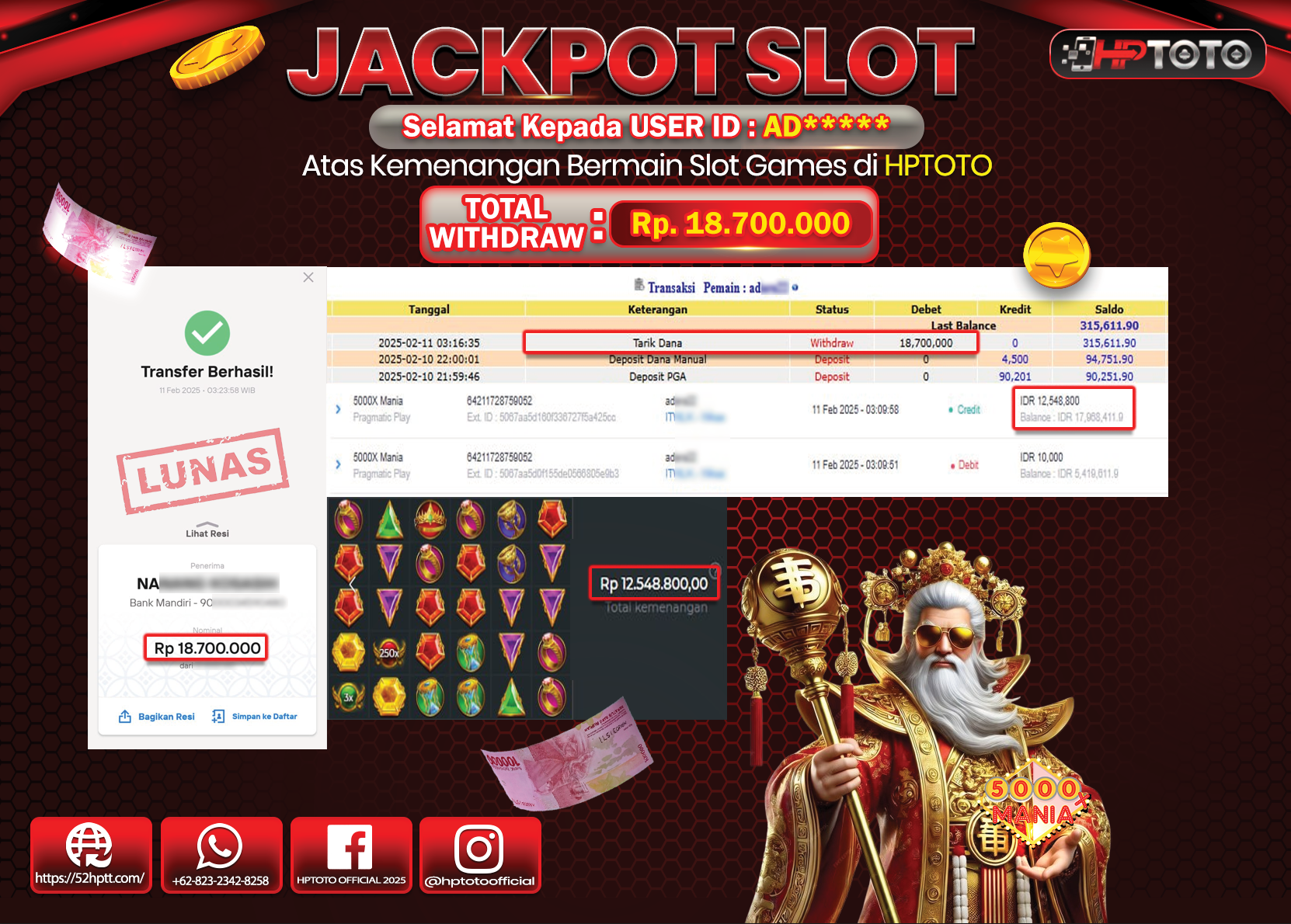 HPTOTO JACKPOT SLOT 5000X MANIA Rp.18.700.000,- LUNAS