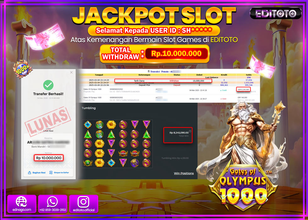 JACKPOT SLOT GATES OF OLYMPUS 1000  Rp.10.000.000.,- LUNAS