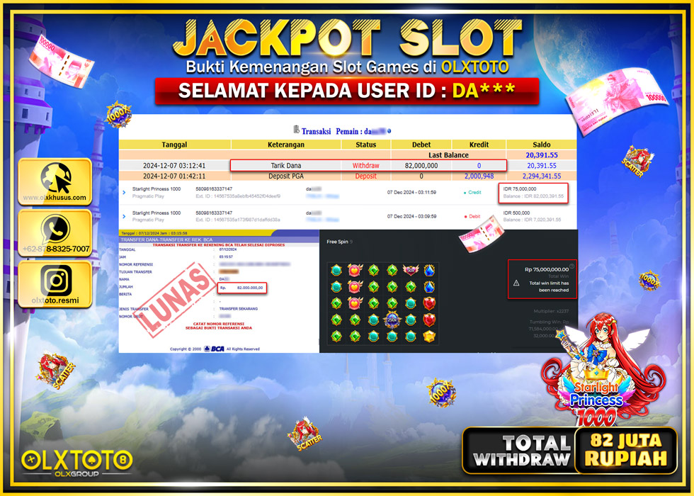 OLXTOTO JACKPOT  SLOT STARLIGHT PRINCESS 1000  Rp.82.000.000.,- LUNAS